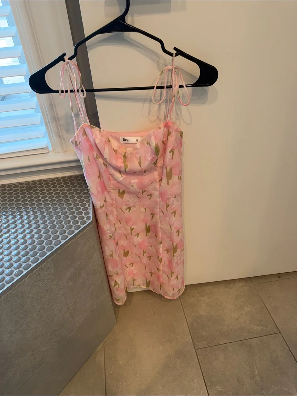 Beginning Boutique Pink Floral Tie-Strap Mini Dress